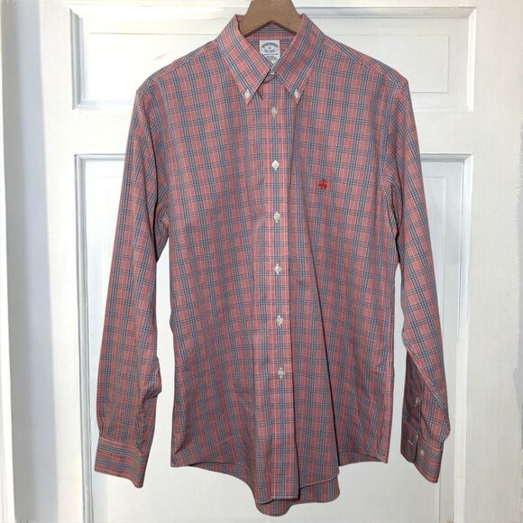 Brooks Brothers 1818 Men's XL Coral Pink Plaid Long Sleeve Button Down Shirt - Picture 4 of 8